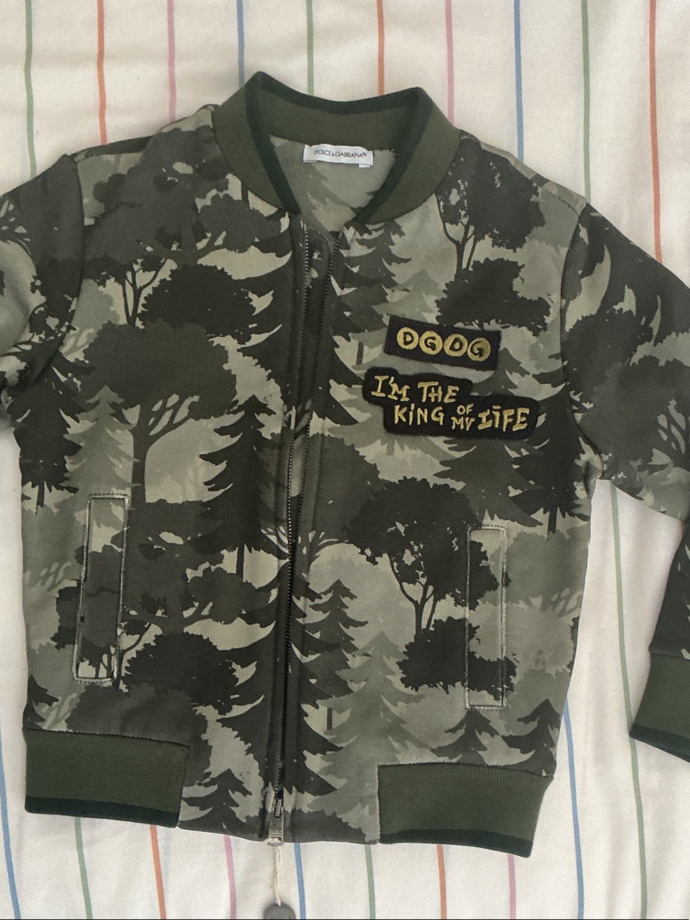 Dolce & Gabbana Kids' Green Woodland Camo Zip Jacket with Patches